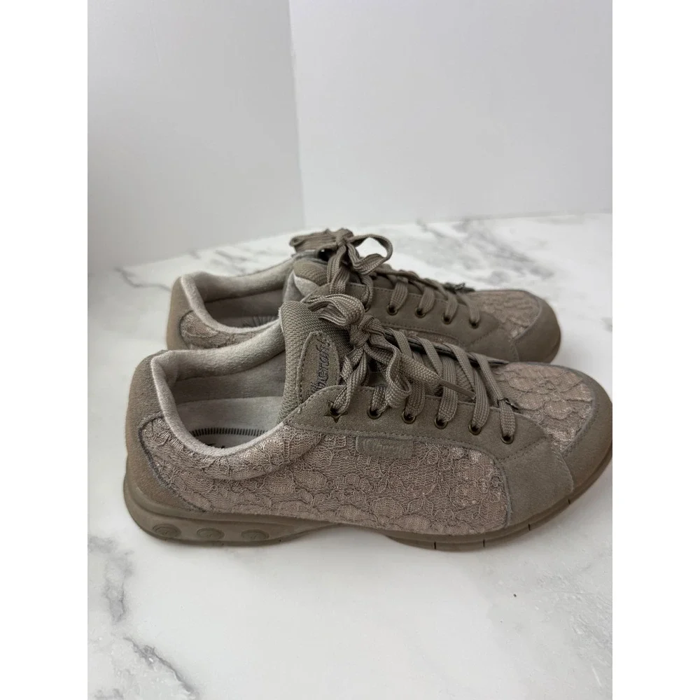 Therafit Leather Comfort Ortho Shoe Taupe Sneaker Lace Sz 9.5 Womens